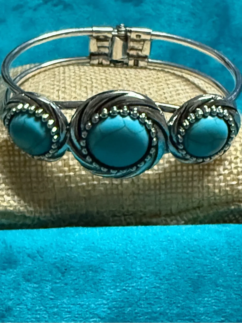Turquoise Stone Silver-Tone Hinge Cuff  Bracelet